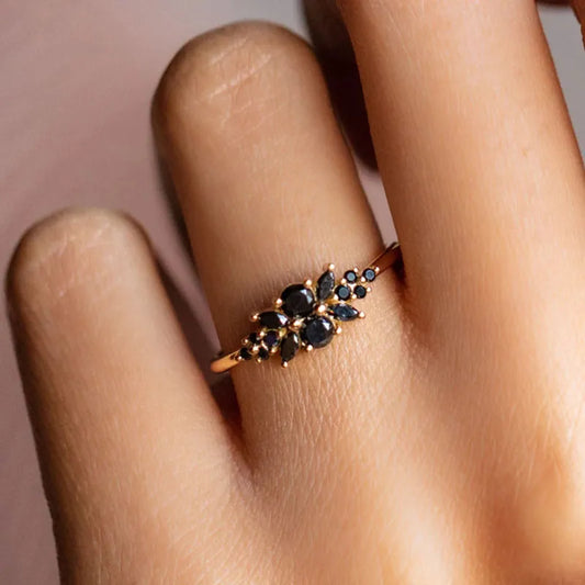 Black Flower Crystal Ring